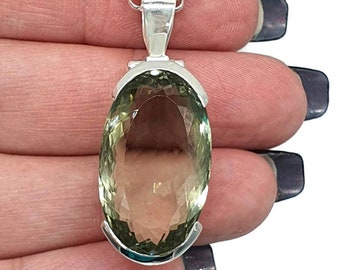 Green AMETHYST Pendant, 30 carats, Long Oval Stone, Sterling Silver, Prasiolite Gemstone, Good Fortune Stone, Truth Stone, August Birthstone