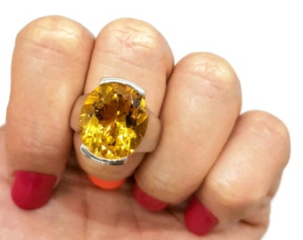 Big Statement Citrine Ring, size 7, Sterling Silver, Genuine, NEW