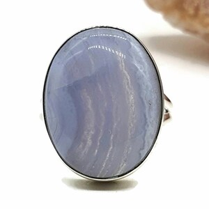 Adorable Bleu Dentelle Agate Gemme 925 Argent Pendentif 5.8cm