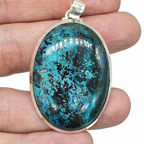 Shattuckite Pendant, Sterling Silver, mix of Azurite, Chrysocolla & Malachite Gemstones, Vivid Blue and Green Colour, Spirit Guide Gemstone