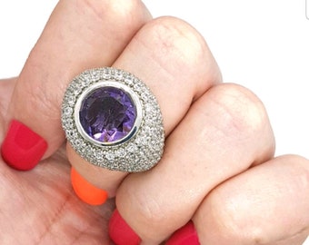 SALE | Amethyst Glam Ring, size 7.75, 925 Sterling Silver, Cocktail Ring