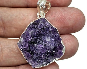 Druzy Amethyst Pendant, Natural Shape, Sterling Silver, February Birthstone, Spiritual Stone, Druzy Cluster Pendant, Natural, One Only