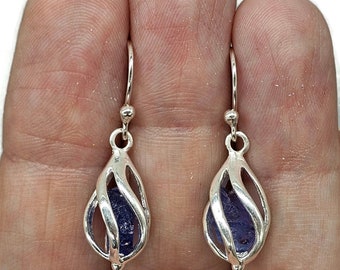 December Birthstone Earrings, Raw Tanzanite Cage Earrings, Sterling Silver, Rough Gemstone, Spiritual Gemstone, Psychic Gemstone, Meditation