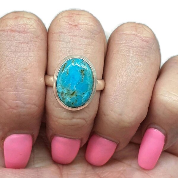 Arizona Turquoise Ring, Size 8.75, Sterling Silver, Oval Shape, Healing Gemstone, Protection Stone, Love Stone, December Birthstone, Natural