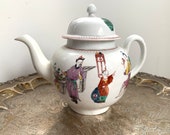 antique 18th century dr wall worcester porcelain tea pot family pattern