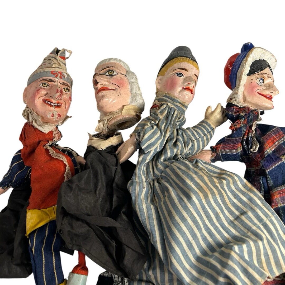 Antique 4 German Wood & Composition Hand Puppets Punch Judy - Etsy