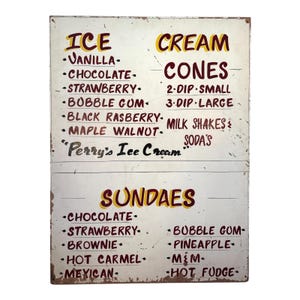 Vintage Perry&#39;s Ice Cream Americana Painted Wood Advertising Store Sign