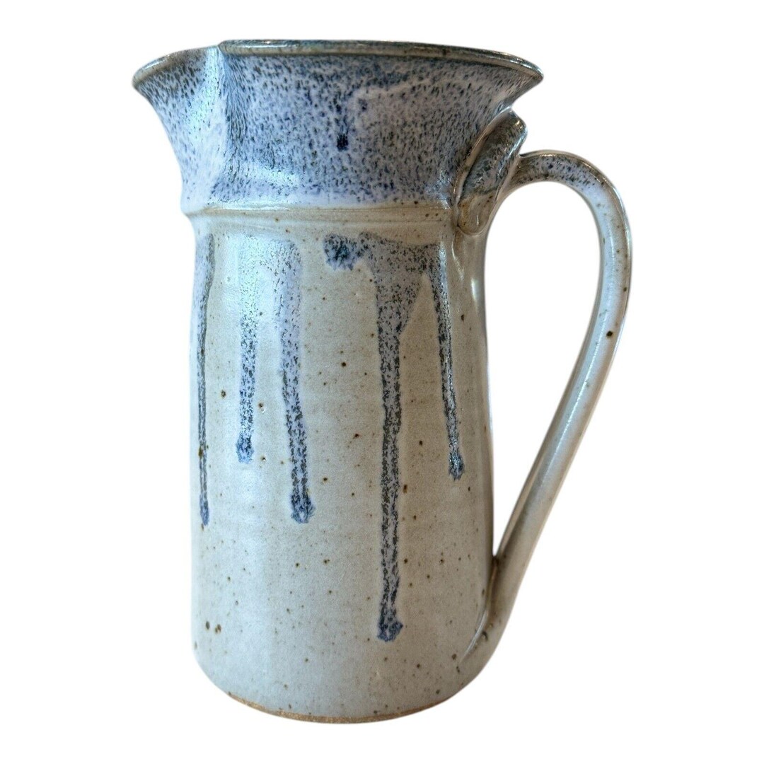 Vintage Rustic Studio Art Pottery Blue Drip Glaze Stoneware Pitcher - Etsy