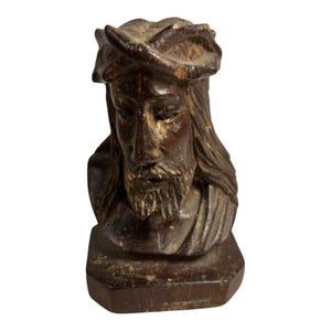 Antique Christian Religious Hand Carved Wood Jesus Statue