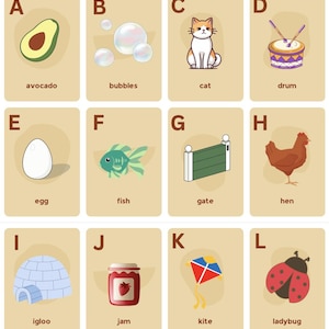 Flashcards imprimables de l'alphabet – de A à Z | Cartes éducatives ABC pour tout-petits, préscolaire et maternelle | Téléchargement instantané