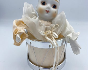 mimi the clown /シルクスクリーン Vintage Bisque Ceramic Clown Spinning Music Box, Vintage