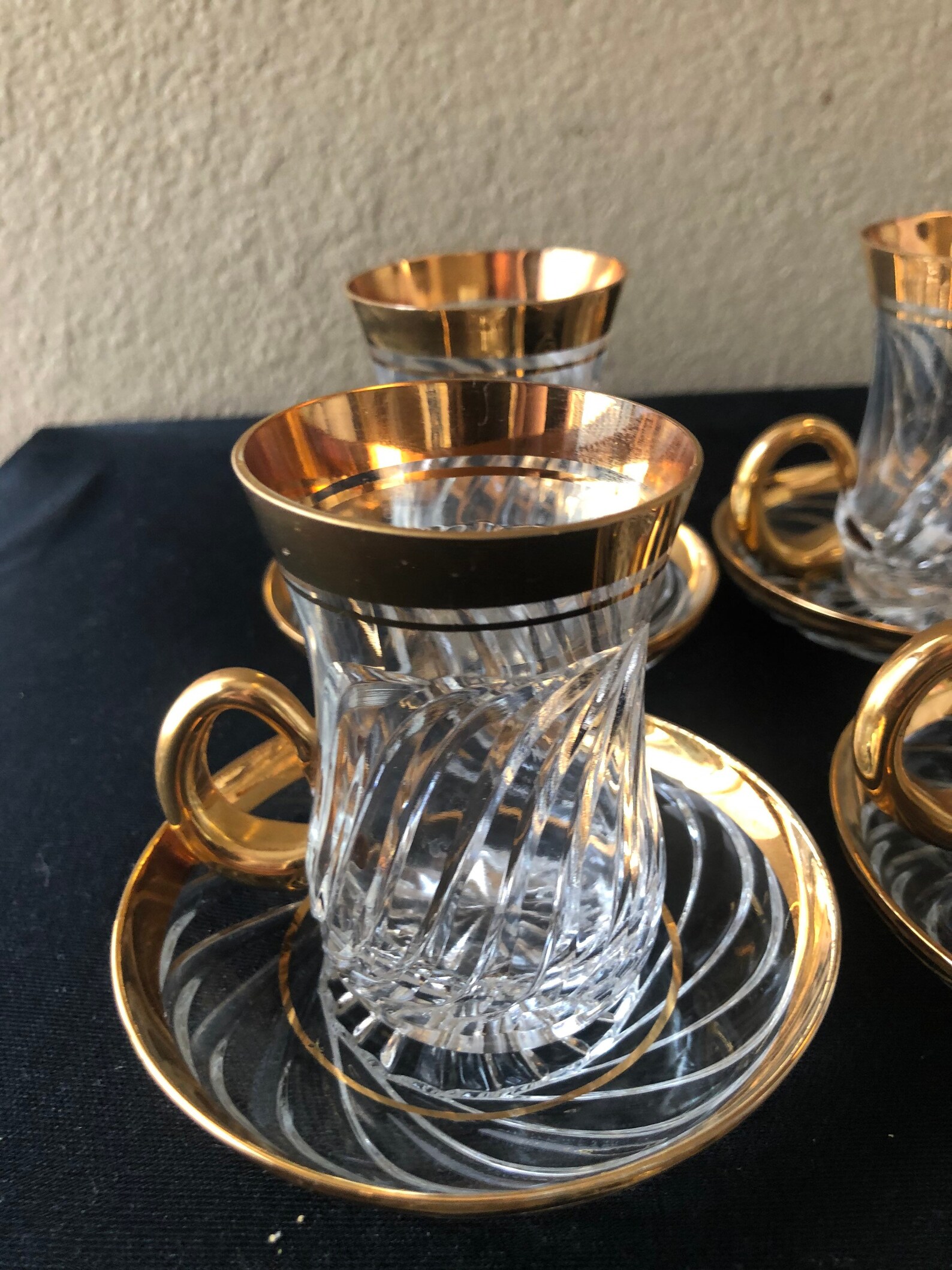 Vintage Bohemian Clear Glass Gold Trim 4 Smalls Tea Cups 2 Etsy