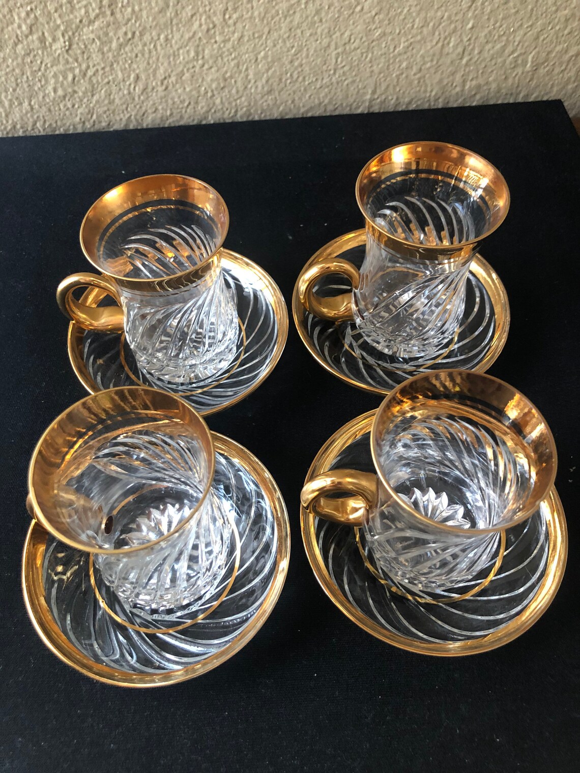 Vintage Bohemian Clear Glass Gold Trim 4 Smalls Tea Cups 2 Etsy