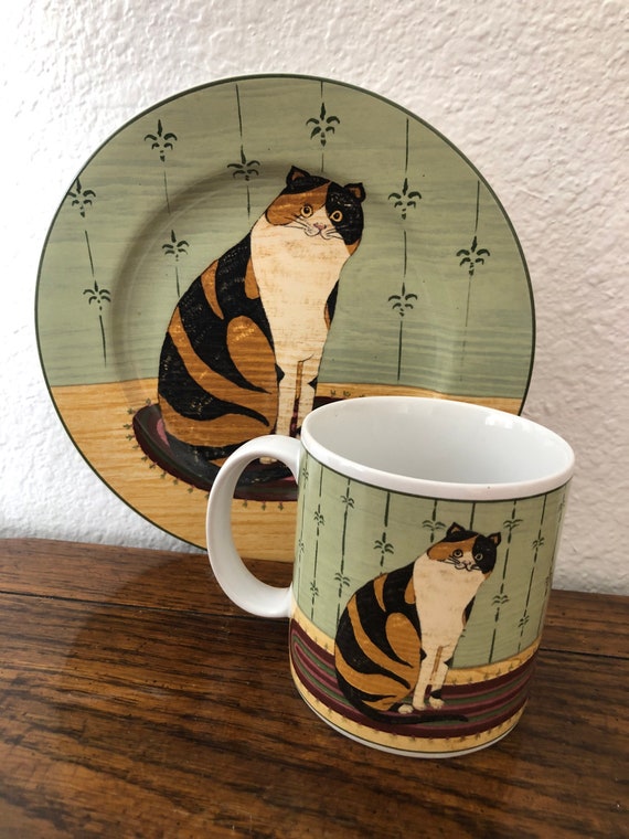 Sakura Cat Collection Mug and Plate by Warren Kimble 2000 - Etsy