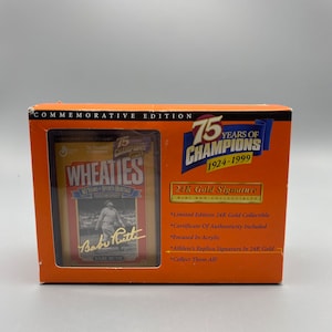 Vintage BABE RUTH Wheaties 75 anos de campeões 1924-1999, edição limitada, edição comemorativa. Caixa mínima de ouro 24K colecionável, COA