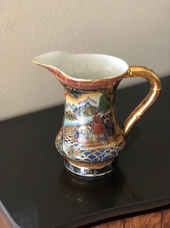 Vintage Japanese Satsuma Hand Painted Pitcher 10 Etsy