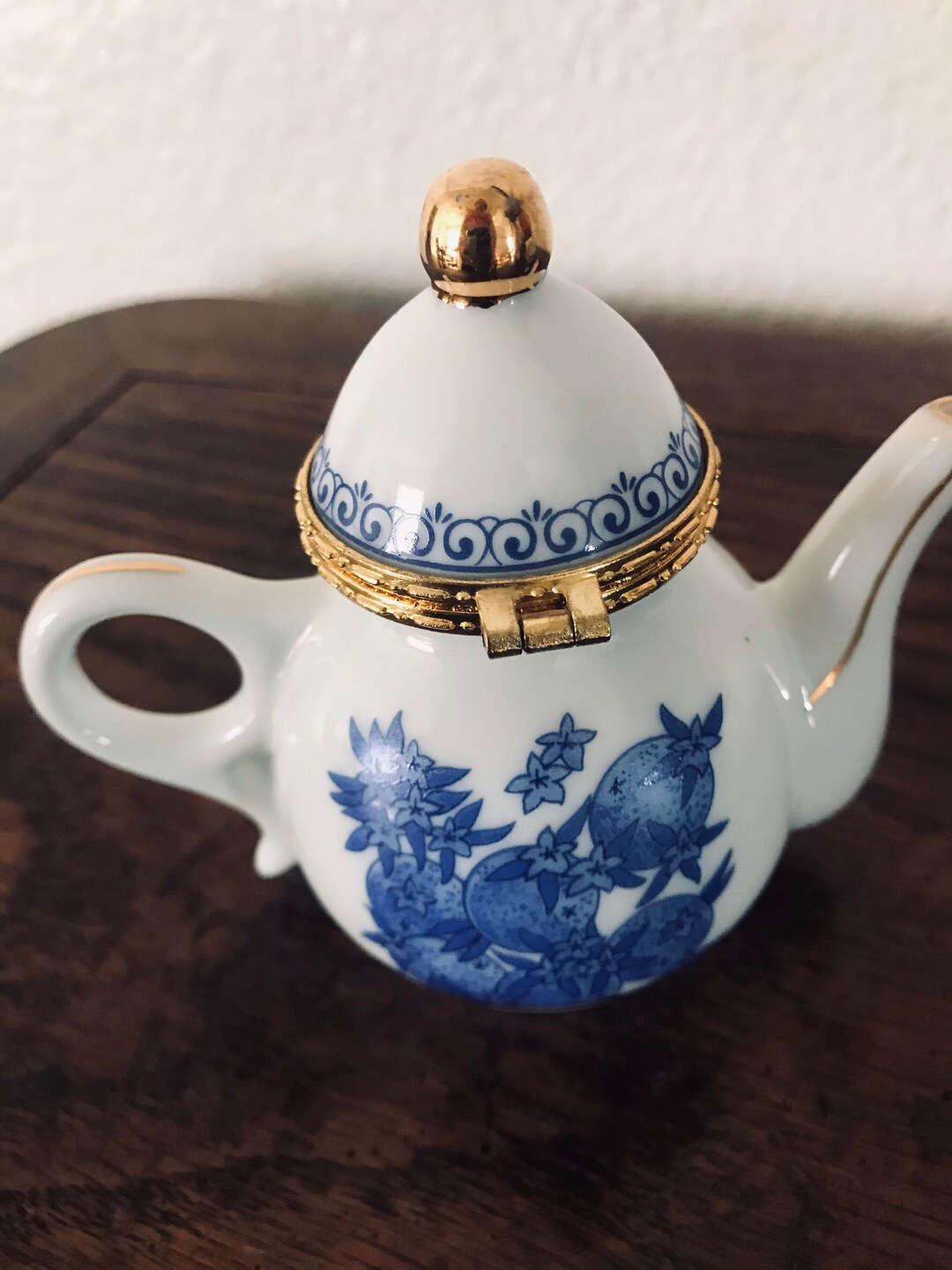 Teapot Trinket Box, Porcelain Hinged Box, Miniature Teapot, Kettle