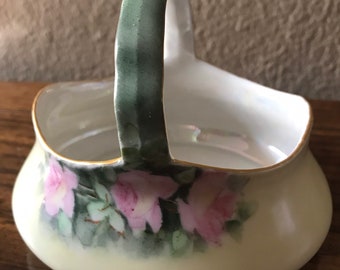 Limoges, France: Hand painted and signed porcelain basket