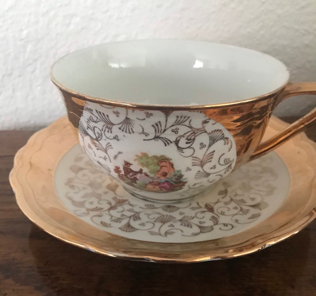 Porcelain Veritable Golden Romantic Tea Cup With Golden Etsy