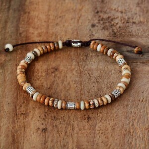 Men's Women's Beaded Jasper Brown Discs Stacking Bracelet Friendship Stacks