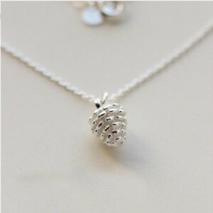 Dainty Sterling Silver Pinecone Necklace Nature Pendant Trees Autumn