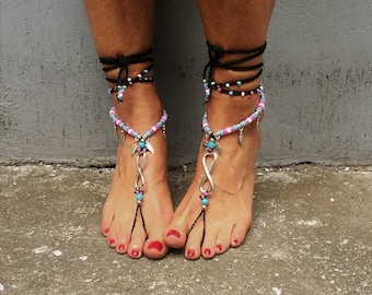 hippie festie gypsy boho shoes anklet toe ring summer Barefoot Sandals 