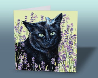 Cartão de felicitações do gato preto - Cartão do gato preto - Cartão Gato preto - Cartão do gato da sorte - Cartão de felicitações Gato - Cartão de felicitações do gato - Presentes do gato preto