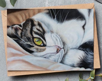 猫のグリーティングカード | トラ猫のカード | 猫が乗ったカード | 猫の誕生日カード | 寄り添う猫の誕生日カード | 猫好きへのギフト