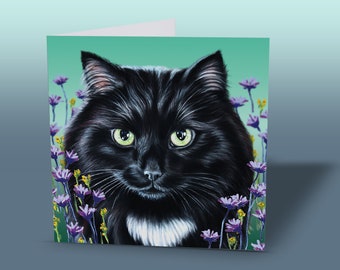 Cartão de felicitações do gato preto - Cartão do gato preto - Cartão Gato preto - Cartão do gato da sorte - Cartão de felicitações Gato - Cartão de felicitações do gato - Presentes do gato preto