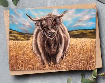 Highland Cow Greeting Card: Scottish Highlander Art