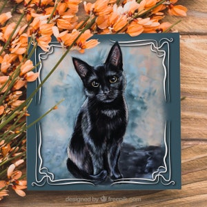 Carte de voeux chat noir - carte de chat noir - carte chat noir - carte de chat porte-bonheur - carte de voeux chat - cadeaux chat noir - cadeaux d'artisanat de sorcière