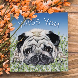 Carte Miss You Carlin | Carte Carlin vous manquez de <br> Liste d'envies Vous avez des idées ? Tu me manques carte | Carte du chien | chien carlin | d'amoureux des chiens | Jolie carte tu me manques