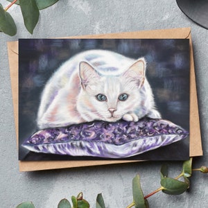 de voeux chat blanc | de chat | avec un chat dessus | carte d'anniversaire de chat blanc | Carte d'anniversaire chat | carte d'anniversaire de chat | Cadeau pour amoureux des chats