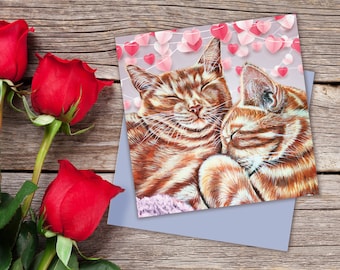 Tarjeta de felicitación con dos gatos pelirrojos abrazados - Tarjeta de amor con gatos - Tarjeta de aniversario con gatos - Regalo para amantes de los gatos - Tarjeta de felicitación felina adorable