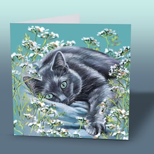 Chat bleu russe - carte de voeux de chat - carte de chat - chat russe - carte de chat - carte de chat bleu - cartes de voeux carrées
