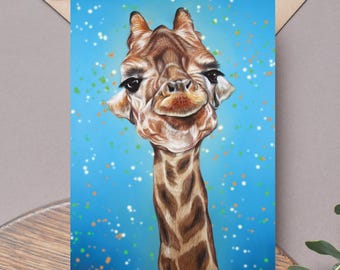 Giraffe Geburtstagskarte: Verspielte Wildlife Art, UK Made