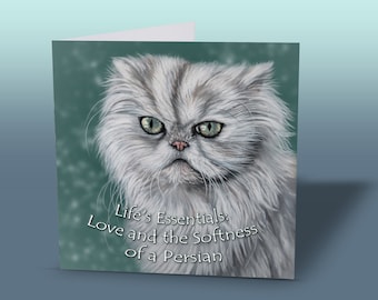 Tarjeta de felicitación con cita de gato persa: regalos para amantes de los gatos, arte felino