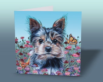 Cartão comemorativo de Yorkshire Terrier: arte de Yorkie desenhada à mão