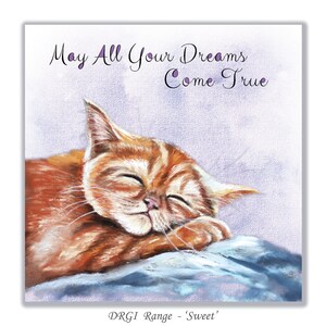 Greeting Card with a Cute Ginger Kitten   &#39;May All Your Dreams Come True&#39;. Blank inside 15 x 15