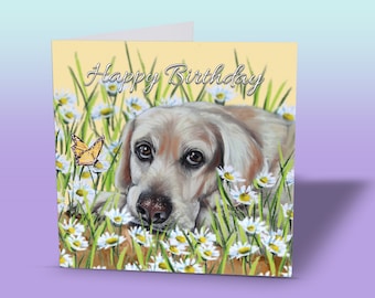 Tarjeta de cumpleaños de un labrador amarillo: Tarjeta de felicitación de Daisy Dog