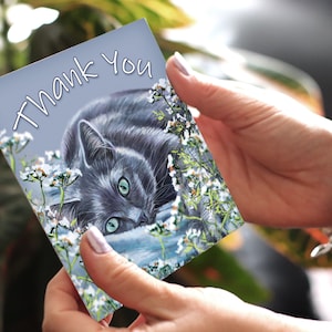 Cartes de remerciement - chat bleu russe - carte de remerciement chat - carte de voeux chat - carte chat - chat russe - carte de chat - carte chat bleu