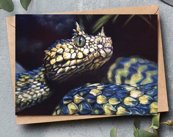 Cartão de saudação de cobra - Cartão de vida selvagem - Cartão de víbora com chifres - Cartão de cobra - Cartão de vida selvagem - Cartão de saudação de cobra - Presentes para amantes de cobras
