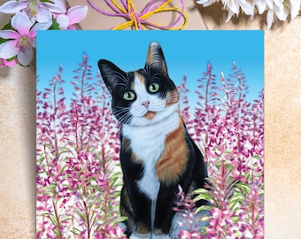 Tarjeta de cumpleaños de gato calicó - Tarjeta de felicitación de gato tricolor - Regalo para amantes de los gatos - Tarjeta de cumpleaños felina - Tarjeta de gato carey - Regalo para mamá gata