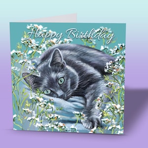Carte de joyeux anniversaire chat - cartes de voeux chat - chat bleu russe - carte de voeux - carte de joyeux anniversaire - chat de joyeux anniversaire