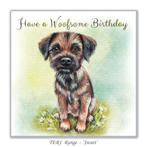 Greeting Card with a Border Terrier  'Have a Woofsome Birthday'. Blank inside 15 x 15