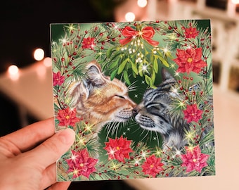 Cats Christmas Card - Christmas Card Cat - Tabby Cats Xmas Card - Xmas Card Cats - Card From The Cat - Cuddling Cats Christmas Card