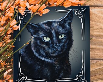 Cartão de felicitações do gato preto - presentes de artesanato de bruxas - cartão do gato preto - cartão gato preto - cartão do gato da sorte - cartão de felicitações gato - presentes do gato preto