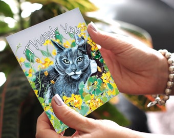 1 X Greeting Card Grey British Shorthair Cat Kitten - Blank Birthday Celebration Anniversary #45244 - View #7