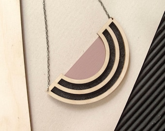 Wooden necklace - Laser cut necklace - Large necklace - Wooden jewelry - Semi-circle necklace-NG_08