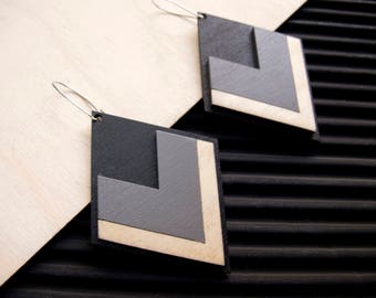 Geometric wooden earrings - Laser cut earrings - Wooden jewelry-E_01